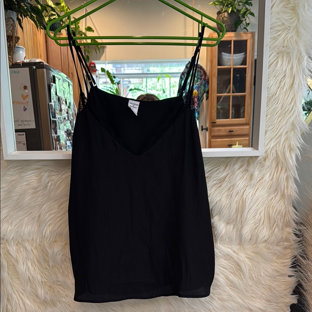 Melrose and Market Black Flowy Lace Trim Camisole Tank Top XL